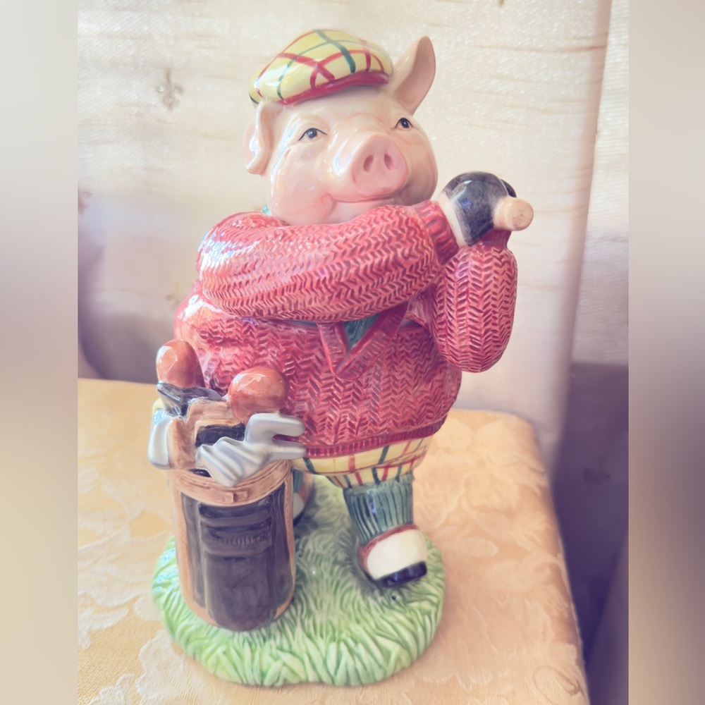 Vintage Fitz and Floyd Pig Golfer Cookie Jar